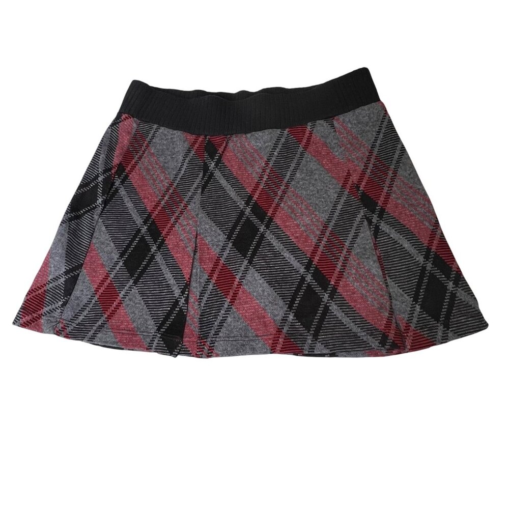 Faith Passion Size S Preppy Gray Red Plaid A-Line Mini Skirt  Elastic Waistband